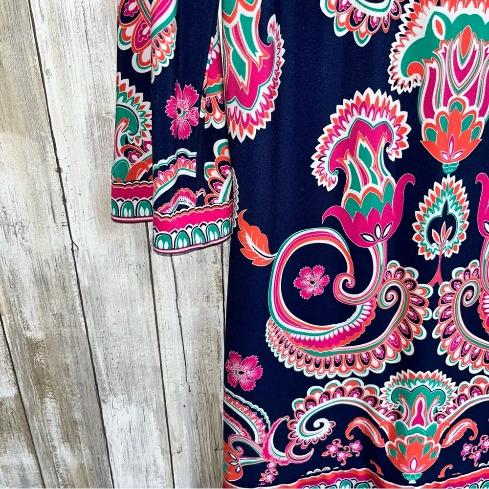 Laundry by Shelli Segal Square Neck Paisley Navy Dress Women’s 10 - Picture 4 of 7